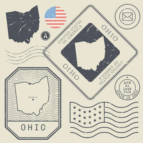 Coffret timbres vintage rétro Ohio, Thème États-Unis — Image vectorielle