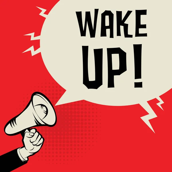 Megaphone Concept d'entreprise main avec texte Wake Up — Image vectorielle