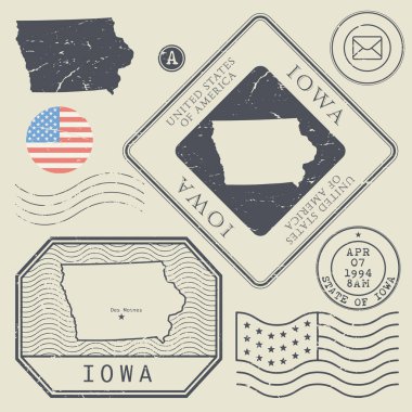 Retro vintage posta pulları Iowa, Amerika Birleşik Devletleri ayarla