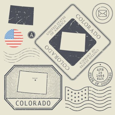 Retro vintage posta pulları Colorado, Amerika Birleşik Devletleri ayarla