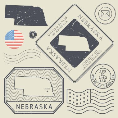 Retro vintage posta pulları Nebraska, Amerika Birleşik Devletleri ayarla