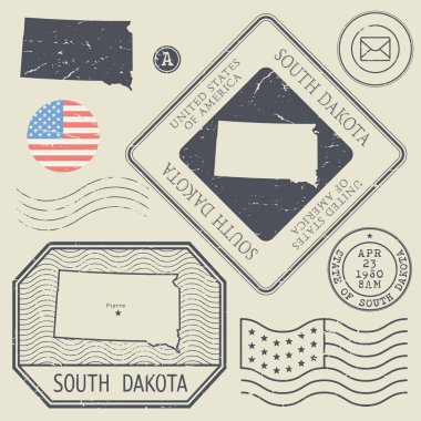 Güney Dakota, Amerika Birleşik Devletleri Retro vintage posta pulları ayarla