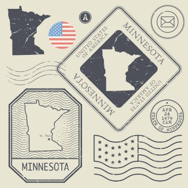 Retro vintage posta pulları Minnesota, Amerika Birleşik Devletleri ayarla