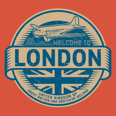Damga veya etiketi ile uçak metin Londra, Birleşik Kingdo hoş geldiniz