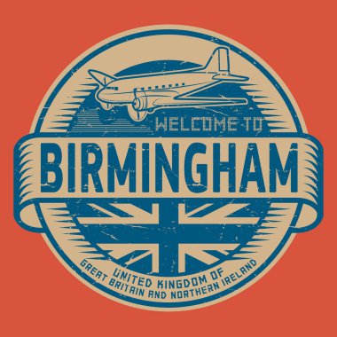 Damga veya etiketi ile uçak metin Birmingham, Birleşik Ki hoş geldiniz