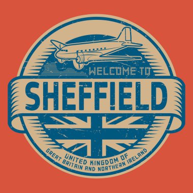 Damga veya etiketi ile uçak metin Sheffield United Kin hoş geldiniz