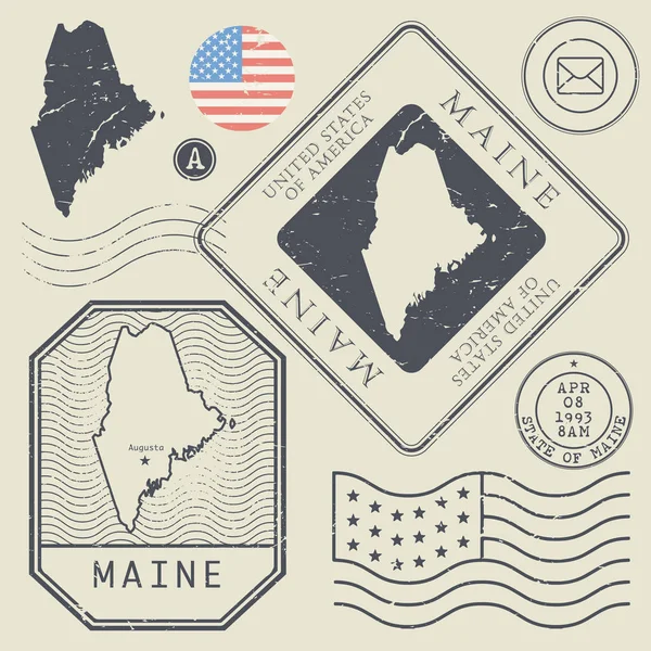 Set de sellos postales retro vintage Maine, Estados Unidos — Vector de stock