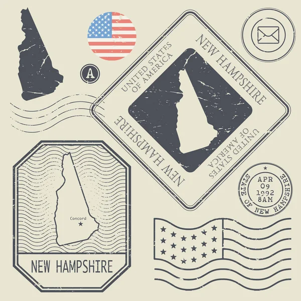 Retro vintage postzegels instellen New Hampshire, Verenigde Staten — Stockvector