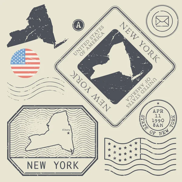 Selos postais vintage retro set New York, Estados Unidos —  Vetores de Stock