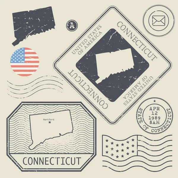 Conjunto de sellos postales retro vintage Connecticut, Estados Unidos — Vector de stock