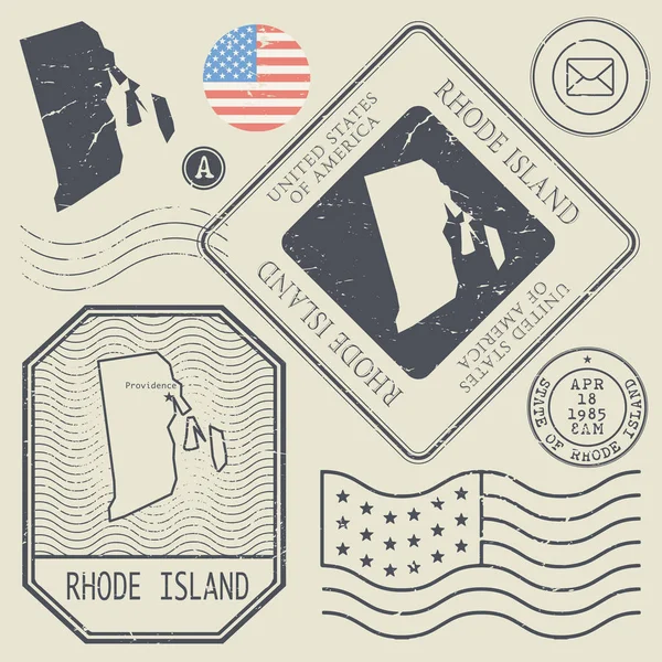 复古古董邮票集美国罗德岛州 — 图库矢量图片