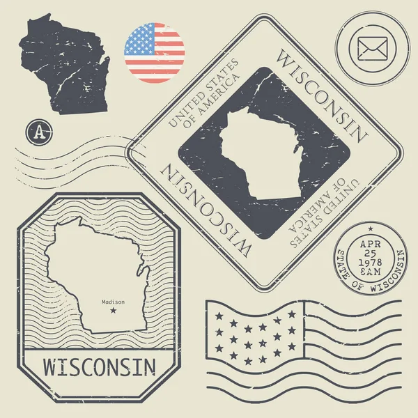 Retro vintage posta pulları Wisconsin, Amerika Birleşik Devletleri ayarla