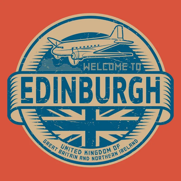 Francobollo o etichetta con testo dell'aereo Benvenuti a Edimburgo, Regno Unito — Vettoriale Stock