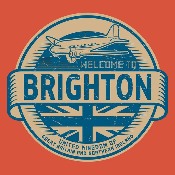 Timbro o etichetta con testo dell'aereo Benvenuti a Brighton, Regno Unito — Vettoriale Stock