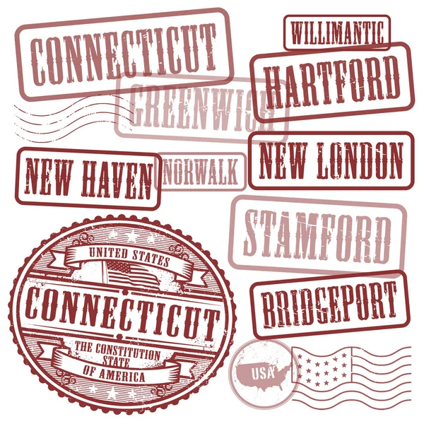Pulları ile Devlet Connecticut şehirlerin adlarını ayarla — Stok Vektör