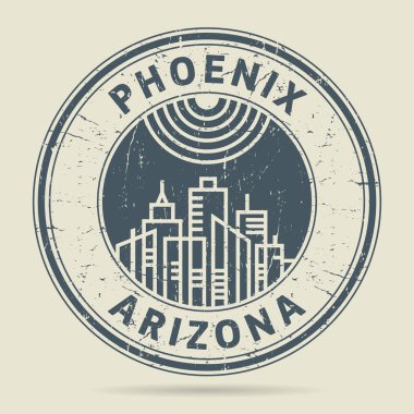 Grunge lastik damgası veya metin Phoenix, Arizona etiketi