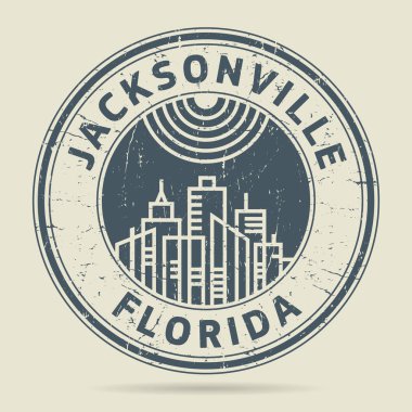 Grunge lastik damgası veya metin Jacksonville, Florida etiketi