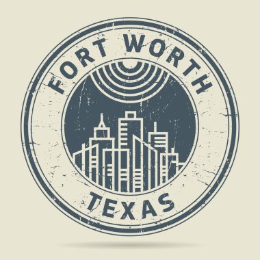 Grunge lastik damgası veya metin Forth Worth, Teksas etiketi