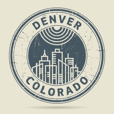 Grunge lastik damgası veya metin Denver, Colorado etiketi