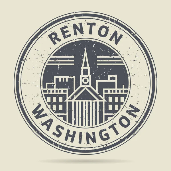 Grunge gumibélyegző vagy címke szövege Renton, Washington — Stock Vector