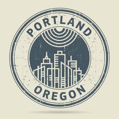 Grunge lastik damgası veya metin Portland, Oregon etiketi