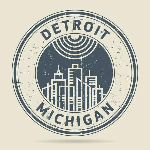 Grunge timbro di gomma o etichetta con testo Detroit, Michigan — Vettoriale Stock