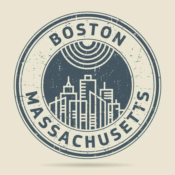Grunge timbro di gomma o etichetta con testo Boston, Massachusetts — Vettoriale Stock