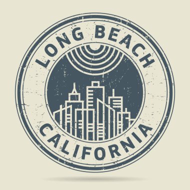 Grunge lastik damgası veya metin Long Beach, Kaliforniya etiketi