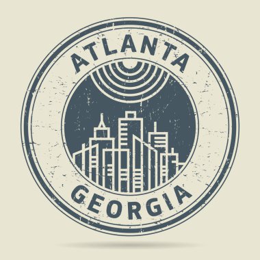 Grunge lastik damgası veya metin Atlanta, Georgia etiketi