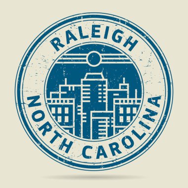 Grunge lastik damgası veya metin Raleigh, North Carolina etiketi