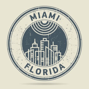 Grunge lastik damgası veya metin Miami, Florida etiketi 