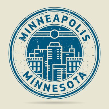 Grunge lastik damgası veya metin Minneapolis, Minnesota etiketi