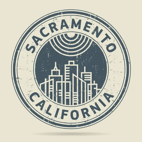 Sello o etiqueta de goma grunge con texto Sacramento, California — Vector de stock