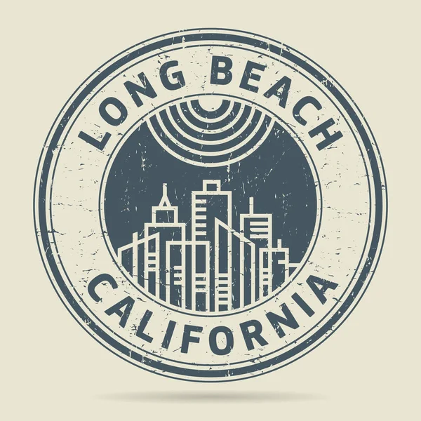 Grunge timbro di gomma o etichetta con testo Long Beach, California — Vettoriale Stock