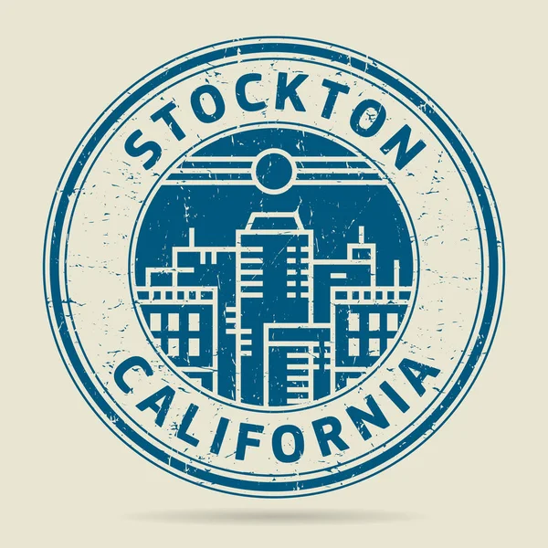 Sello o etiqueta de goma grunge con texto Stockton, California — Archivo Imágenes Vectoriales