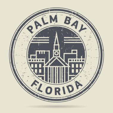 Grunge lastik damgası veya metin Palm Bay, Florida etiketi