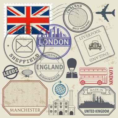 İngiltere, Londra ve İngiltere seyahat pullar ya da semboller ayarla