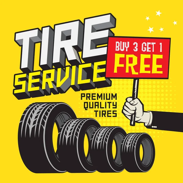 Service de pneus vintage ou affiche de garage — Image vectorielle