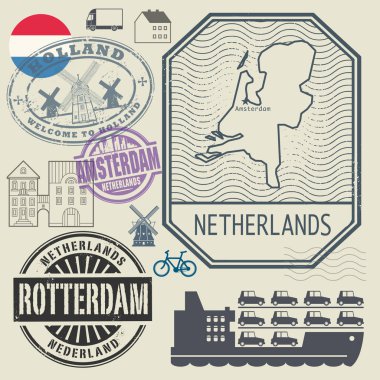 Grunge pencere seyahat boyutu veya etiket Hollanda tema ayarlamak