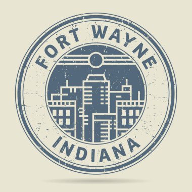 Grunge lastik damgası veya metin Fort Wayne, Indiana etiketi