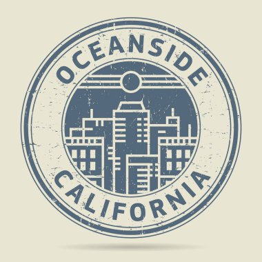 Grunge lastik damgası veya metin Oceanside, California etiketi