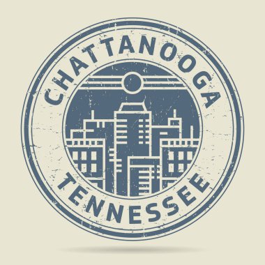 Grunge lastik damgası veya metin Chattanooga, Tennessee etiketi