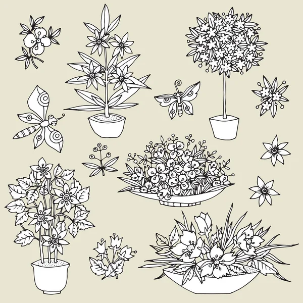 Fleurs et plantes dessinées à la main — Image vectorielle