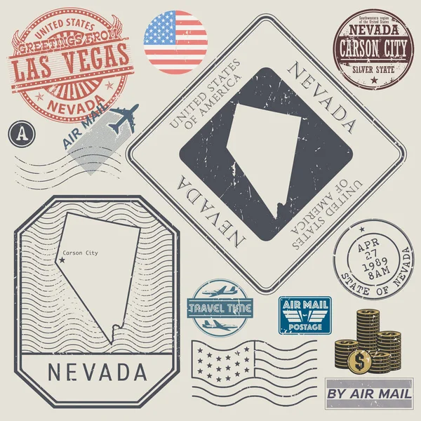 Selos postais vintage retro conjunto Nevada, Estados Unidos — Vetor de Stock
