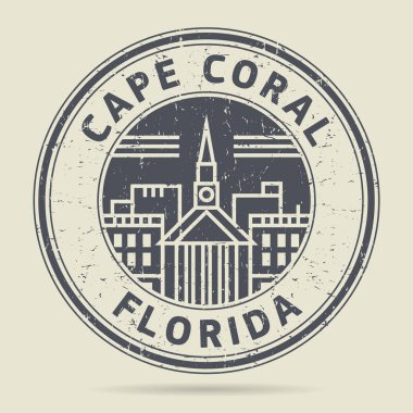 Grunge lastik damgası veya metin Cape Coral, Florida etiketi