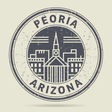 Grunge lastik damgası veya metin Peoria, Arizona etiketi