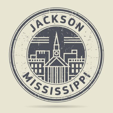 Grunge lastik damgası veya metin Jackson, Mississippi etiketi