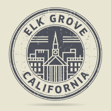 Grunge lastik damgası veya metin Elk Grove, Kaliforniya etiketi