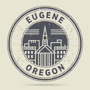 Grunge lastik damgası veya metin Eugene, Oregon etiketi