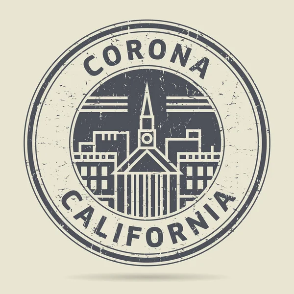 Grunge sello de goma o etiqueta con texto Corona, California — Vector de stock